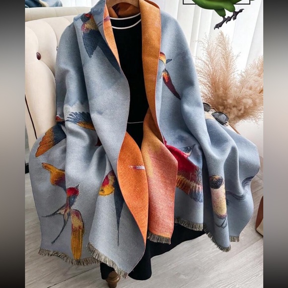 Luxe Parrot Bird Print Long Shawl Scarf Wrap Holiday Winter Present - Picture 1 of 5